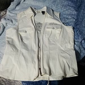 Harley Davidson white jean vest